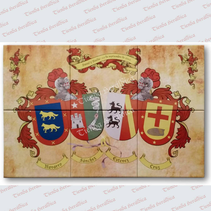 Azulejo con cuatro escudos heráldicos