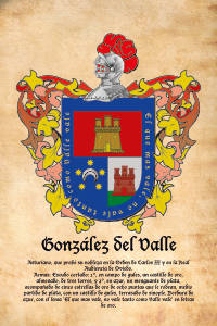 Escudo heráldico del apellido GONZALEZ DEL VALLE